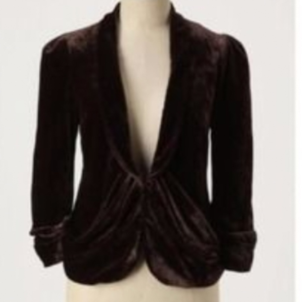 Elevenses from Anthropologie: 3/4 Sleeve Brown Velvet Blazer Jacket with Pockets